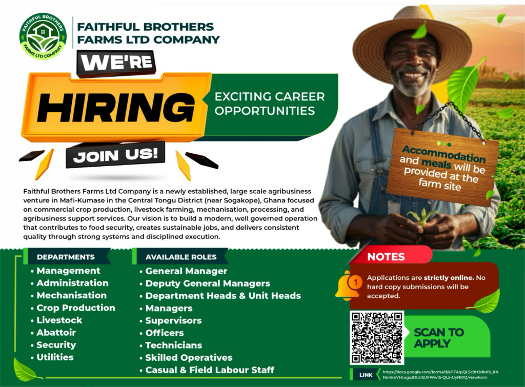 Job Opportunities Abound: Faithful Brothers Farms Ltd Expands Operations in Ghana's Tongu District
